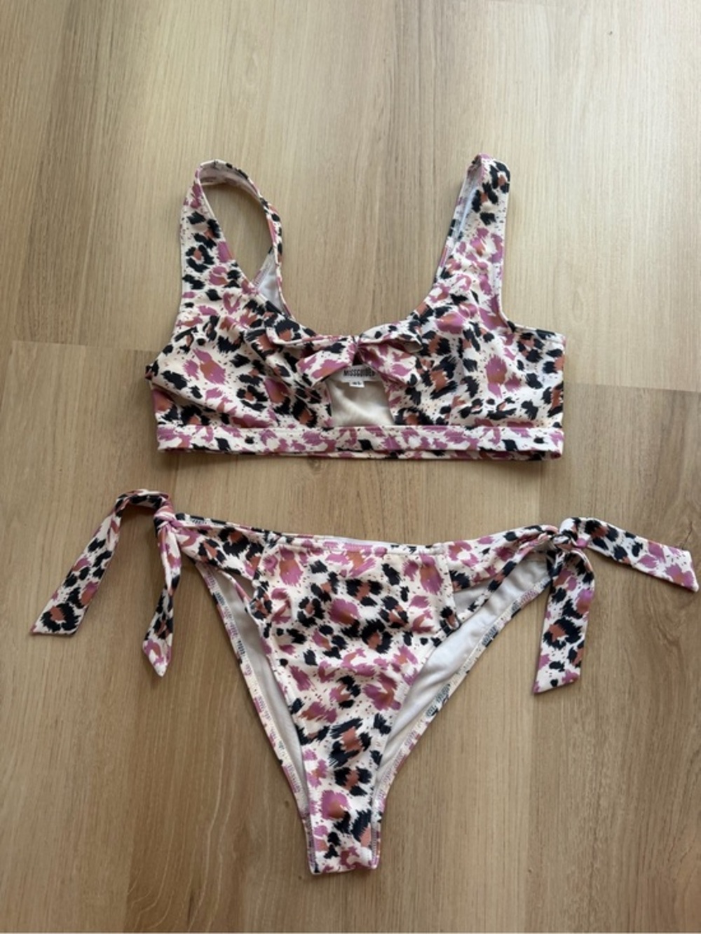 Missguided Pink Leopard Print Tie Side Bikini Set Size US 4